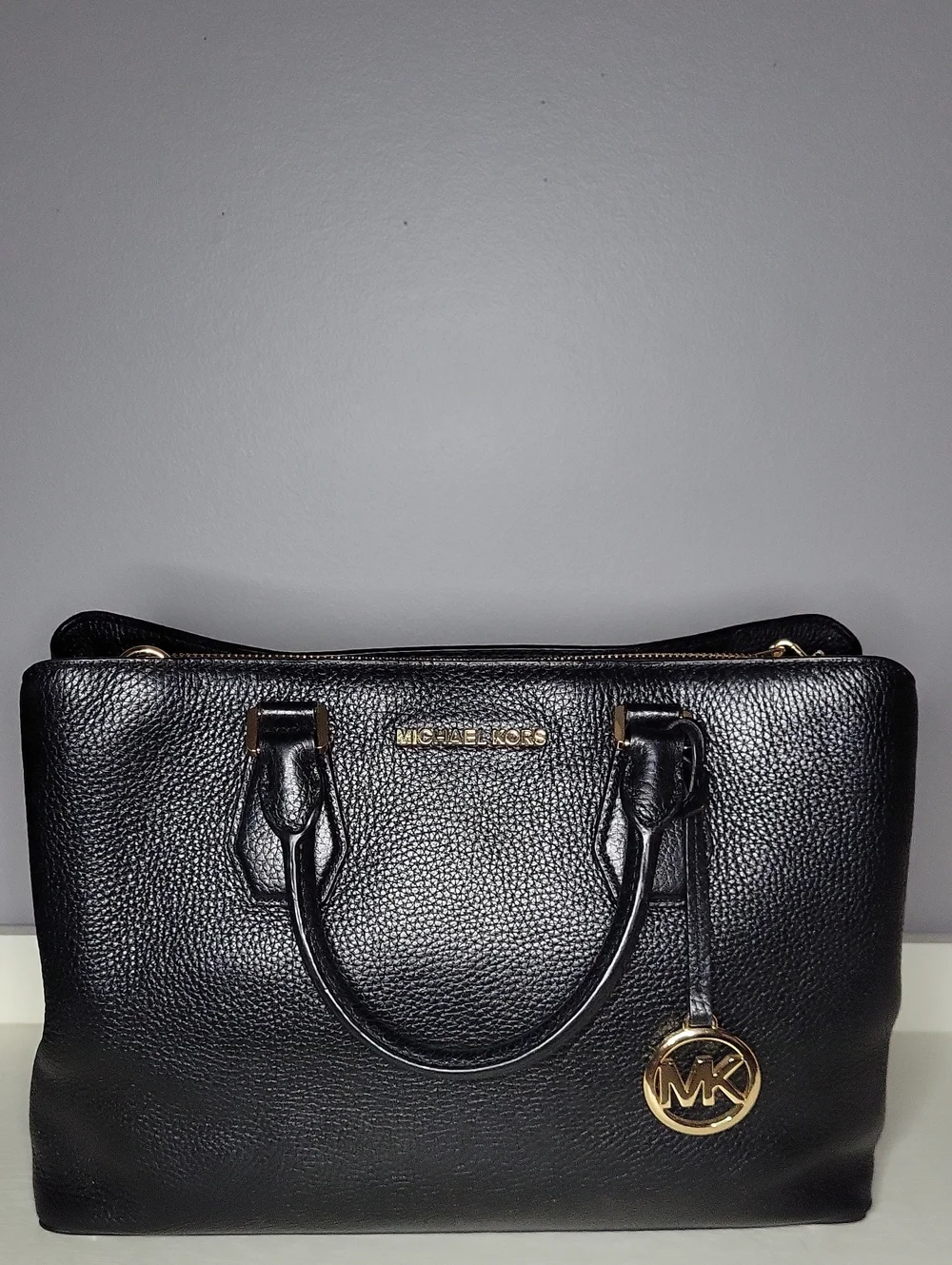 Michael Kors Black Camille Pebbled  Leather Satchel